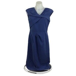 Lafayette 148 New York Dreas V-neck Pleated Twist Sleeveless Blue Dress Size 4